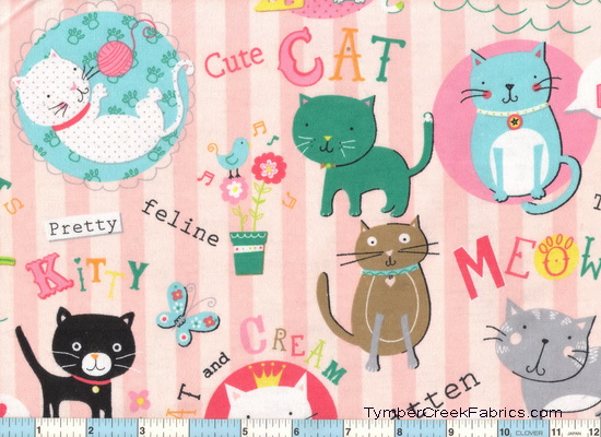 Kitty Cats Meow Purr Pink Flannel