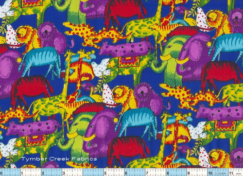 Jungle Elephants Blue Green/ Royal Fabric