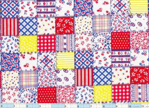 Red Yellow Flowers Blocks Flannel