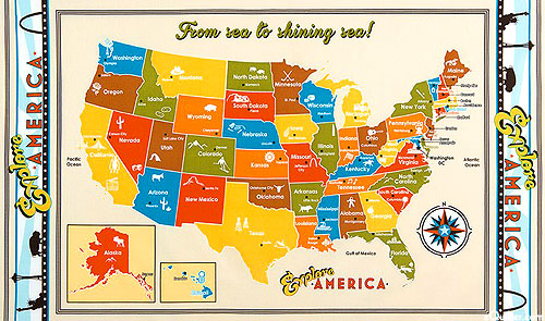 Explore America State Capitols Map Fabric-Cream