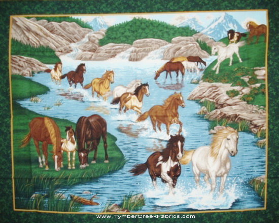 River Run Horses Fabric Wall Panel