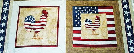 Yankee Doodle Rooster Fabric 4 Panels
