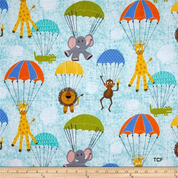 Animals Hanging Out Blue Fabric