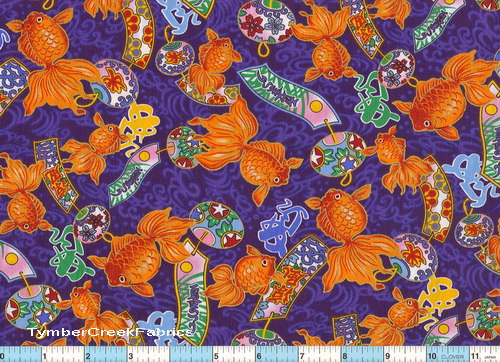 Asian Koi Goldfish Purple <br> Kona Bay 1yd15" + 27"