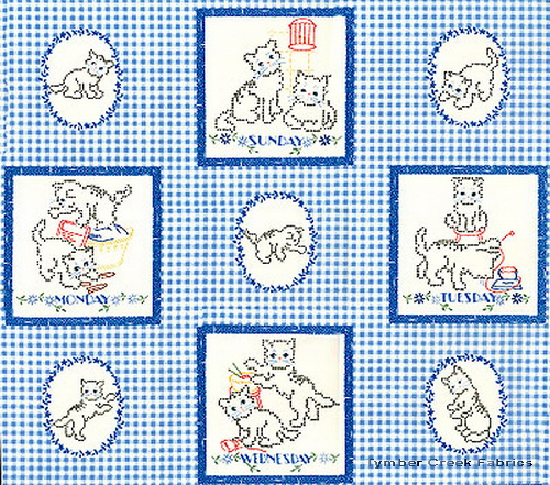Back Porch Kitties Blue Fabric Panel