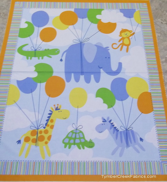 Safari Elephants Gators Giraffe Balloons Quilt/Wall Panel