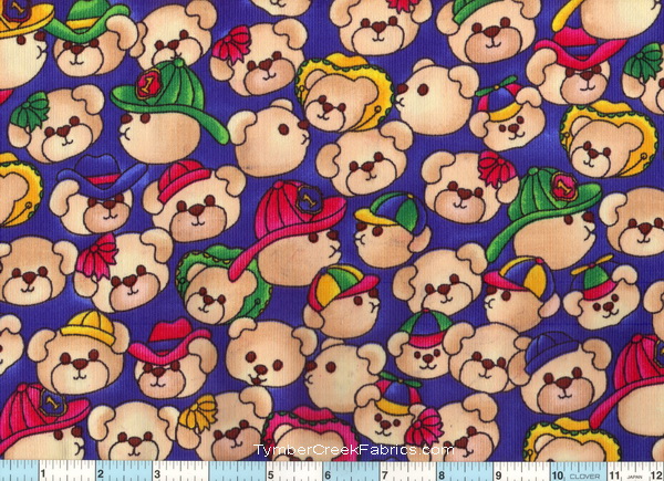Bear Faces Royal Corduroy Fabric