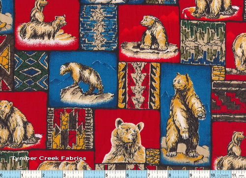 Bears Arrowheads Red Scenic Fabric