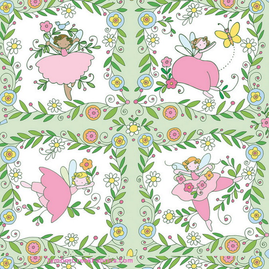 Believe Fairy Fairies 4 Squares Green Fabric