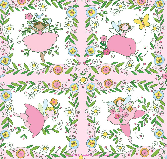 Believe Fairy Fairies 4 Squares Pink Fabric