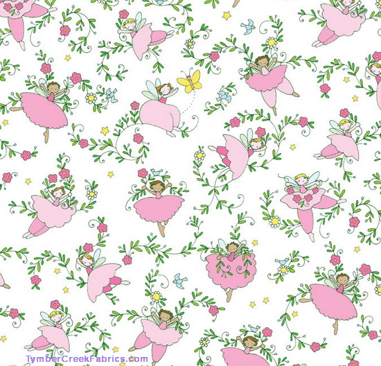 Believe Fairy Fairies Toss Pink White Fabric 1yd23"