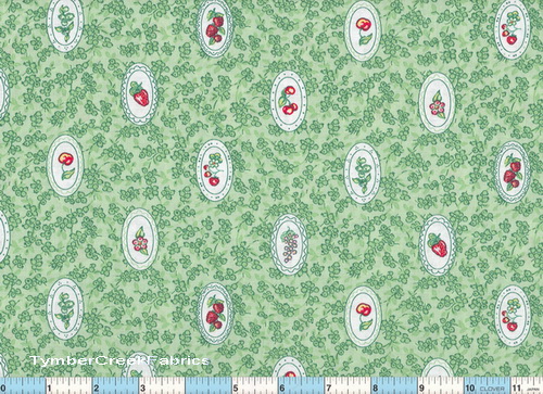 Cameo Cherry Grapes on Green Fabric
