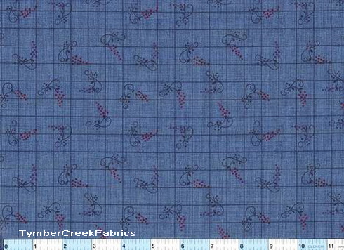Blue Check Berry Flower Fabric