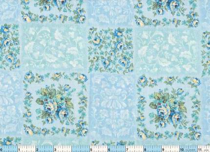 Blue Roses Yellow Buds Floral Fabric