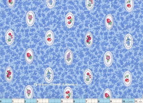 Cameo Berries Blue Fabric
