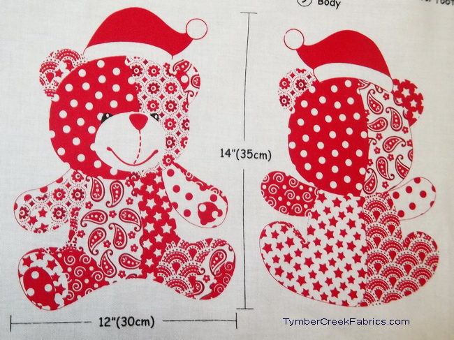 Calico Red White 15" Bear Fabric Doll Panel