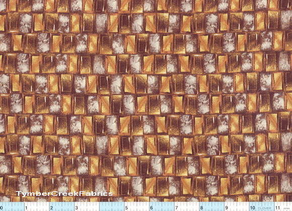 Copper Golden Brown Squares Fabric