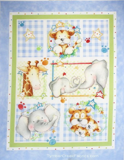 Cuddle Time Elephant Giraffe Tiger Quilt Blue Panel <font color=