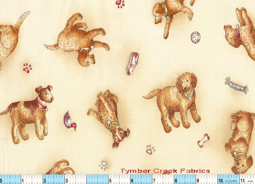Dogs Puppies Bones Fabric