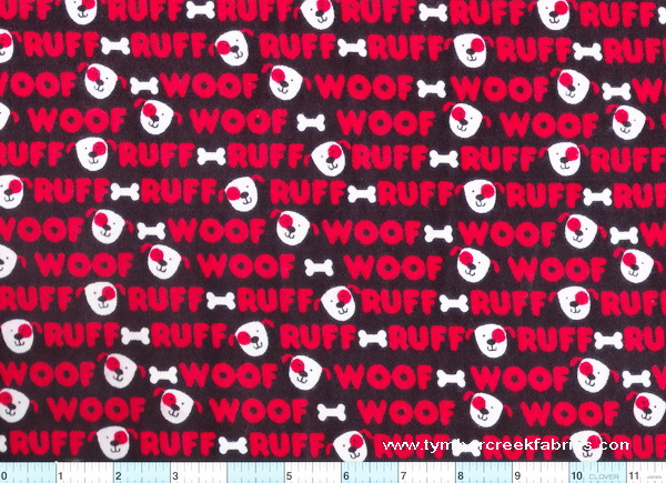 Dog Bones Woof Woof Red Black Flannel