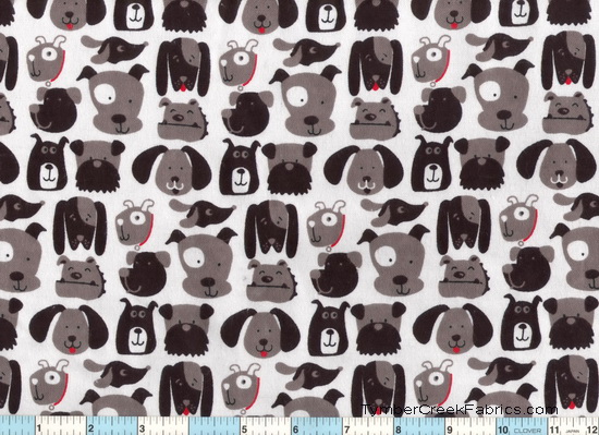 Dogs Pups Black Gray Fun Faces Flannel