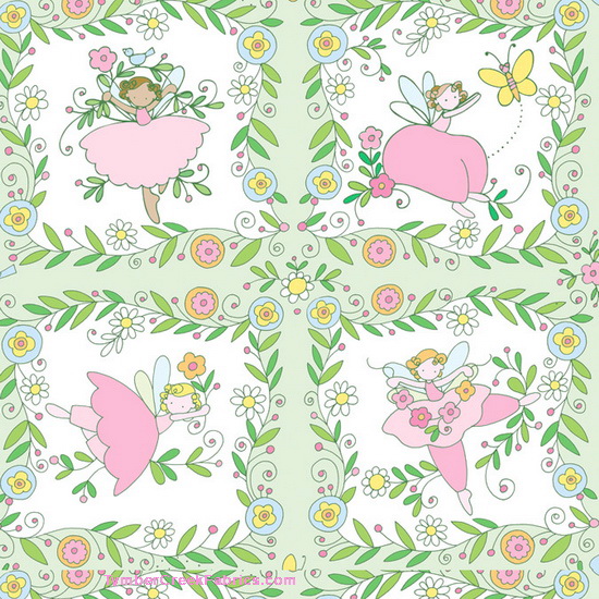 Believe Fairy Fairies 4 Squares Green Fabric