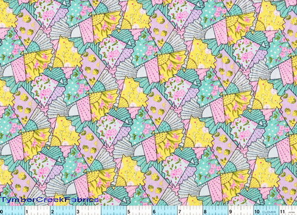 Floral Fans Silver Glitter Fabric
