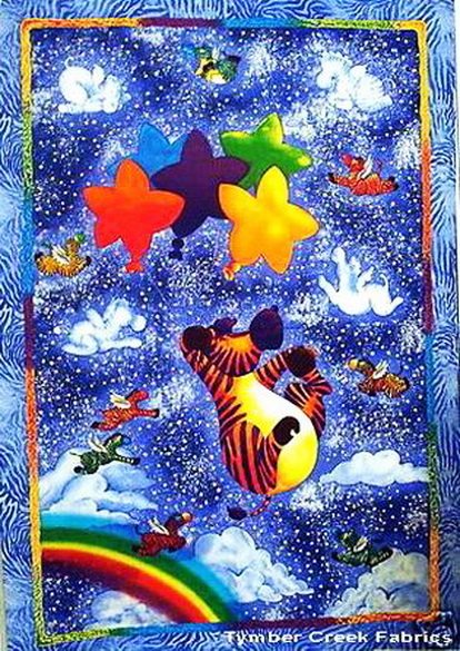 Flying Zebras Rainbow Stars Fabric Panel