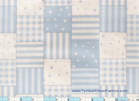 Gingham Blue Cream White Stars Patches