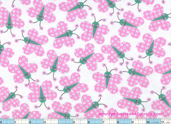 Smiley Butterflies Pink Flannel