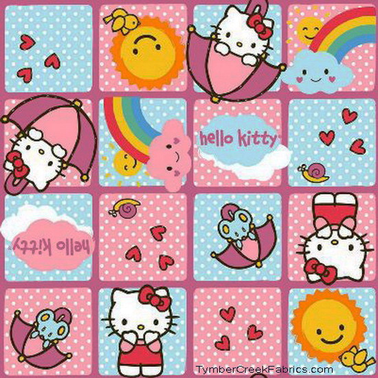 Hello Kitty Rain - Sunshine Blocks Fabric <font color=Red> SALE