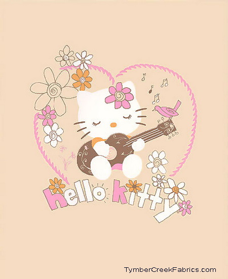 Hello Kitty Plays The Guitar Quilt Fabric Panel<font color="red"