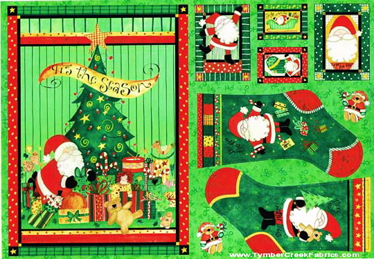 Here Comes Santa Stockings Fabric Panel