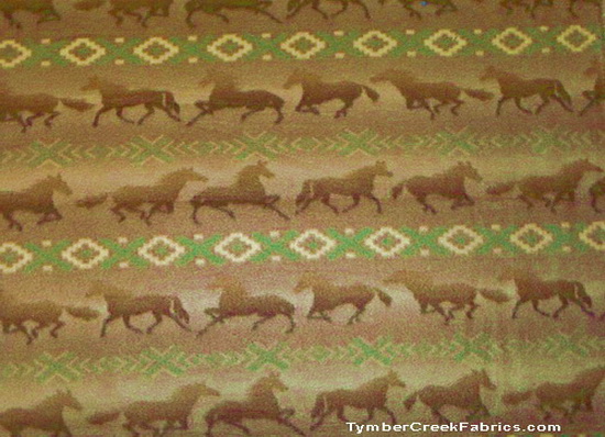 Horses Run Green Diamond Fleece Fabric