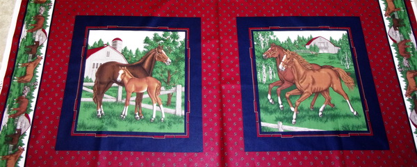 Kentucky Blue Grass Horses Fabric 2 Panels