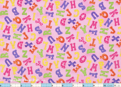 Letters Pink Blue Green Fabric
