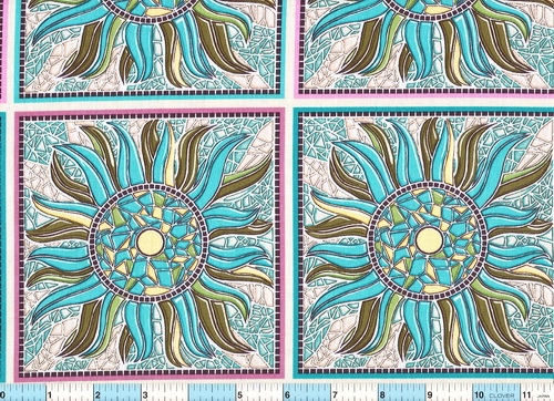 Mosaic Stained Glass Aqua Blocks Fabric