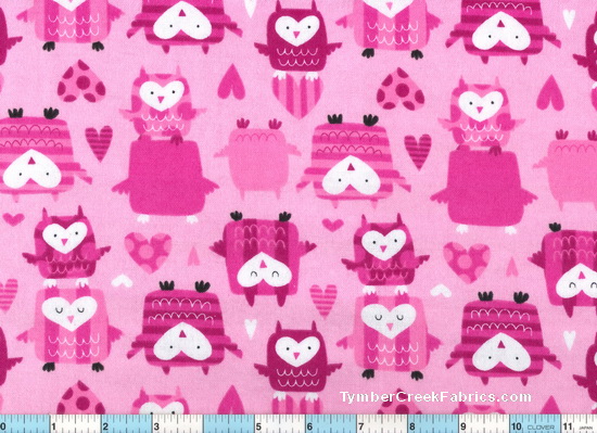 Owls Pink Raspberry Flannel