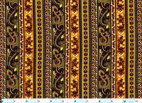 Paisley Sage Cocoa Stripe Corron Fabric