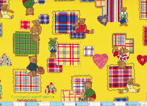 Playtime Tumble Bears Plaids  Yellow Fabric