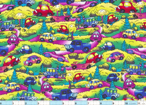 On The Move Cars Trucks Purple Fabric