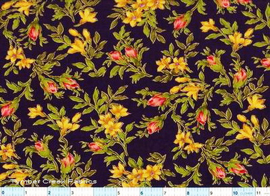 Rose Buds Gold Navy Floral