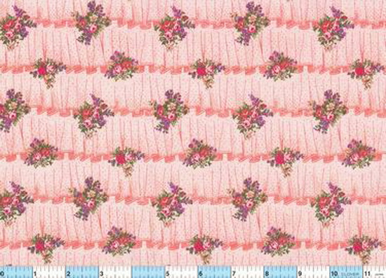 Faux Ruffles Coral Flower Bouquet Fabric