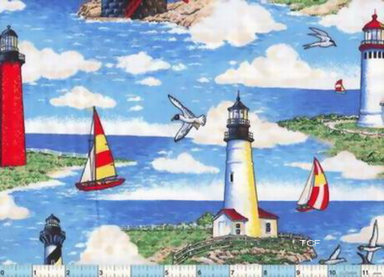 Seashore Lighthouses Sailing Ships 1yd21"