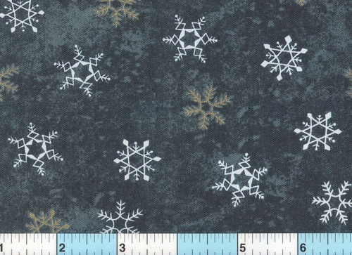 Snowflakes White Gold Mottled Green 2yds25"