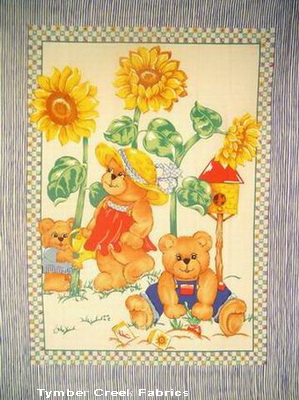 Sunflower Bear Quilt Fabric Panel