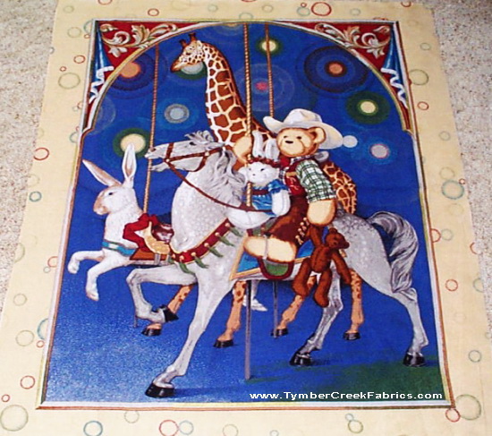 Giraffe Carousel Cowboy Bear Quilt Panel