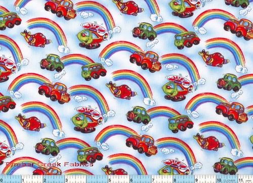 On The Move Cars Trucks Rainbow Fabric