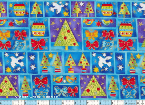 Holiday Doves Gold Blue Fabric