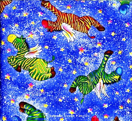 Flying Zebras of Different Colors 54"W Fabric
